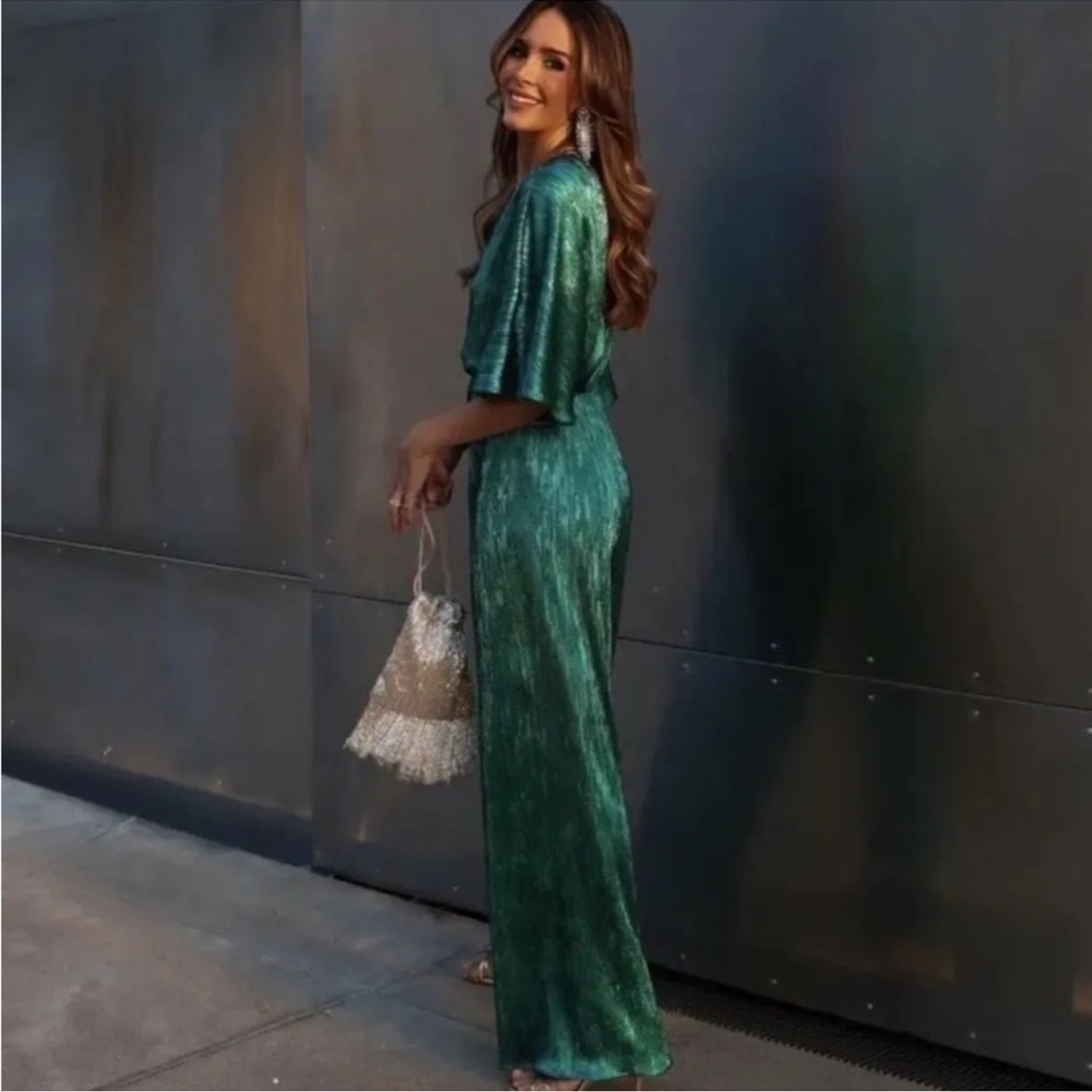 Zara Emerald Green Satin Jumpsuit